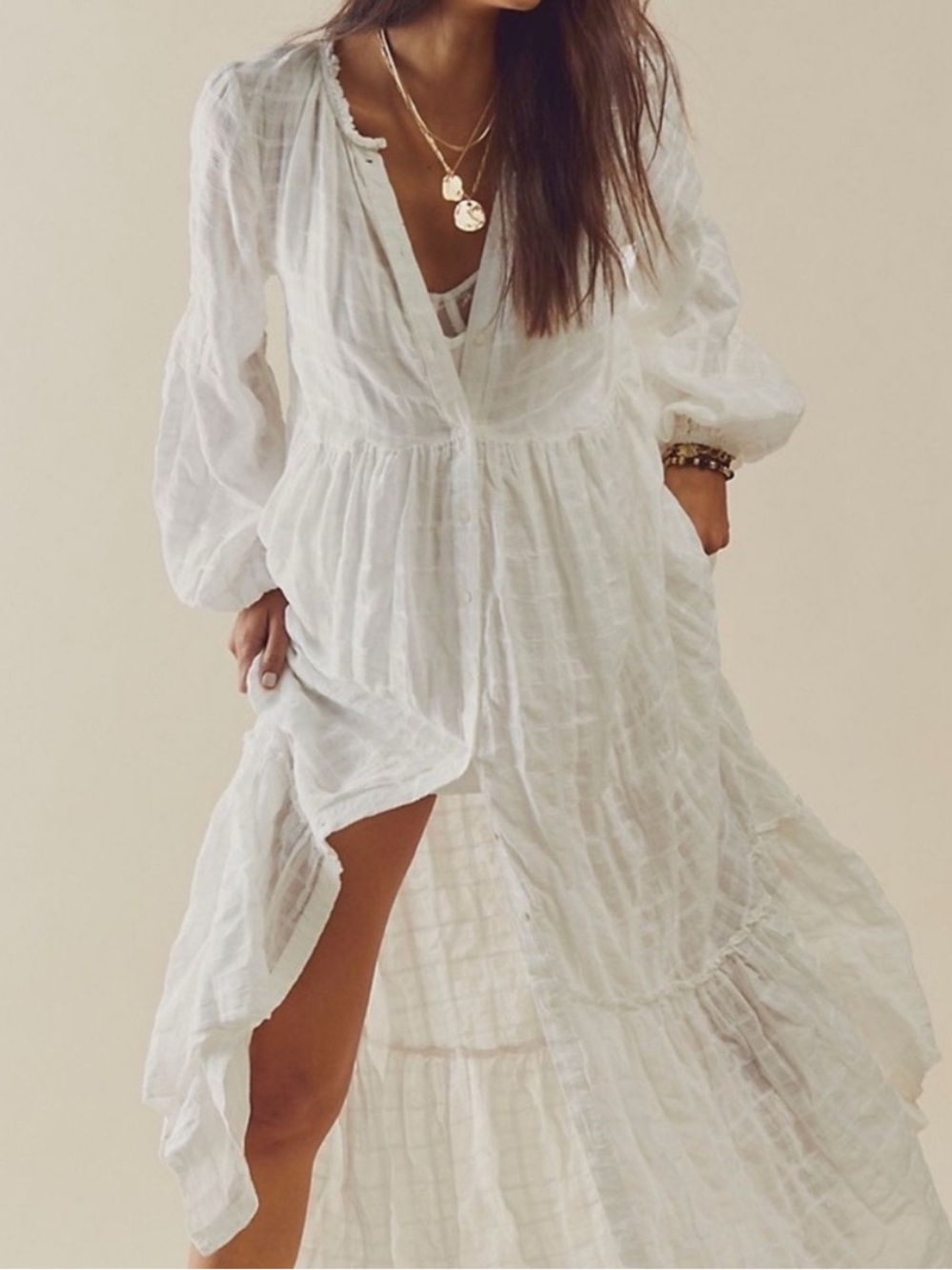 Free People Ivory Maxi Dress with matching slip - size M